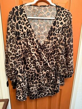 Chico's Leopard Print Wrap Blouse - Tan & Black